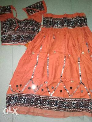 Orange-and-multicolored Lehenga Choli Dress