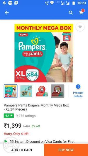 Pampers pant diapers monthly mega box XL 84 pieces