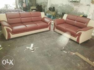 Red Leather 3-piece Sofa Set