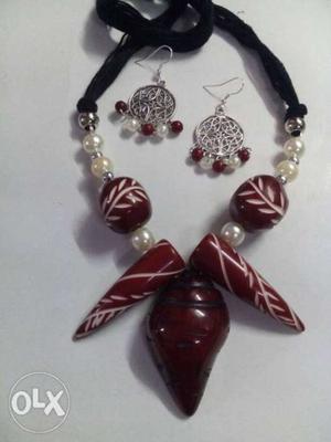 Red Necklace And Pair Of Earrings