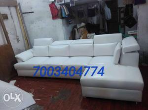 White Leather Sofa Set With Throw Pillows + head adjastable