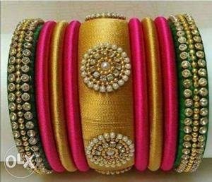 Women's Beige, Pink, And Green Bangle
