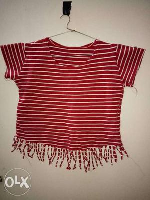 Women's Red And White Striped Crop Top