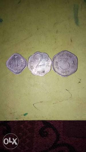 1, 2, And 3 Indian Paise Coins