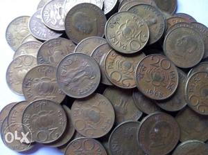 50 coins of 20 paise at very fine condition