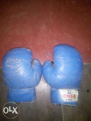 Blue Leather Boxing Gloves