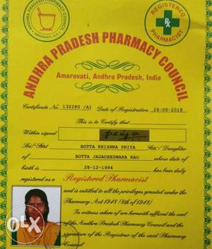 Registered pharmacist certificate, valid for 5