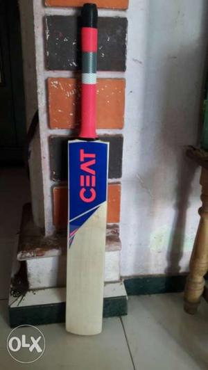 White, Blue, And Red Ceat Cricket Bat