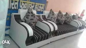 Black-and-white Striped Sofa Set With Throw Pillows