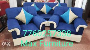 Blue And White Fabric Sofa Set