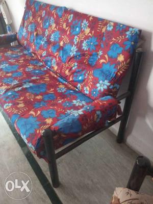 Blue, Red, And Green Floral Fabric Sofa Chair