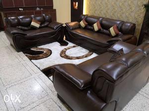 Dark Brown Immitation Leather 7 Seater Sofa Set