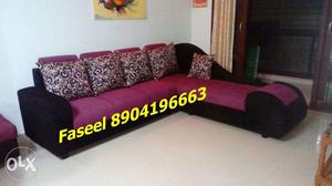 KP78 corner sofa set purple color 3 years warranty 3+dewan