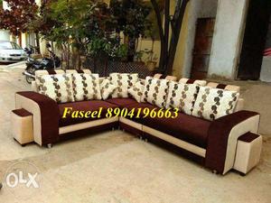 KP79 corner sofa set brown and texture fabric 3 year