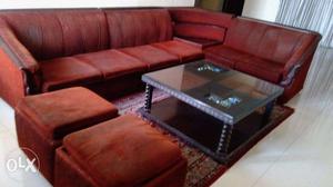 L shape Sofa Set with Center Table & 2 Puffies for sale in
