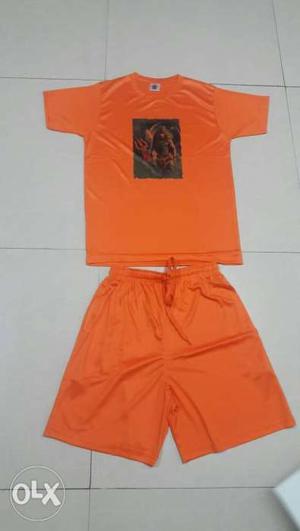 Orange Crew-neck T-shirt And Orange Shorts