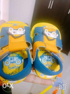 Pair Of Toddler's Yellow-and-blue Leather Slingback Sandals