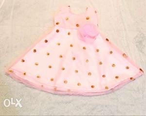Pink party wear baby frock