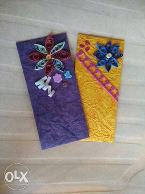 Two Purple-and-yellow Floral Cards