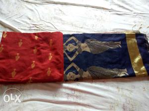 Two Red And Blue Floral Dupatta Scarves