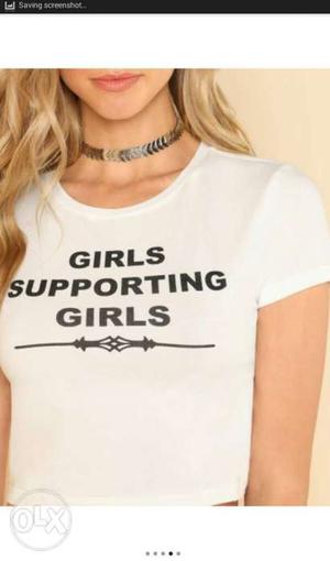 Women's White Girls Supporting Girls Crew-neck Shirt