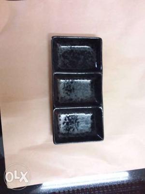 Black ceramic tea light tray