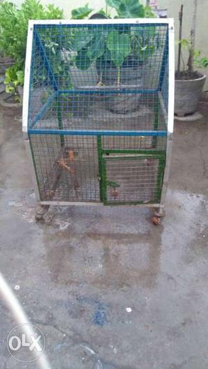 Blue And Grey Metal Pet Cage