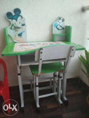 Green And White Wooden Table With Chair