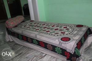 Grey, Red, And Green Floral Bedspread