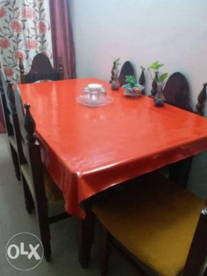 Pure teak wooden dining table with six chair sale