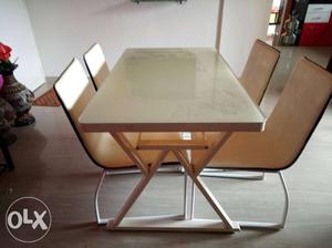 Rectangular Brown Table With Four Chairs Dining Set