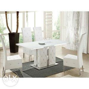Rectangular White Wooden Dining Table Set