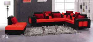 Red And Black Suede Sectional Couch