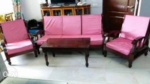 Wooden polished sofa 5 seater with cushions and