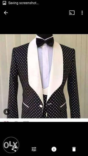 Black And White Dotted Shawl Lapel Suit Jacket