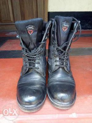 Black Leather Cap-toe Tactical Boots