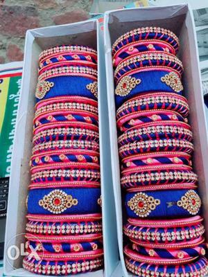 Blue And Pink Silk-thread Bangles