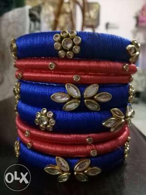 Blue And Red Silk Thread Bangle Bracelets