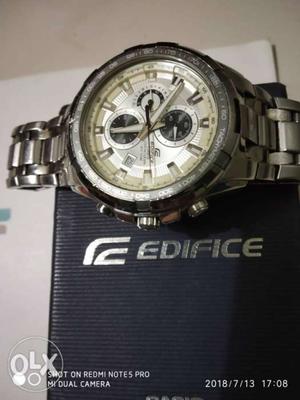 Casio edifice Round Silver Chronograph Watch With Link