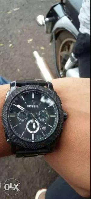 Fossil round black chronograph watch