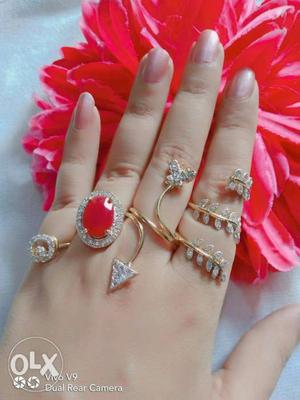 Gold-colored Clear Gemstone Ring Set