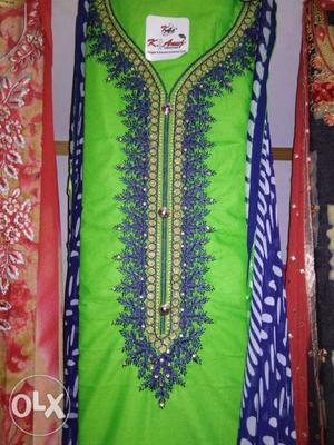 Green And Blue Floral Traditional Dress