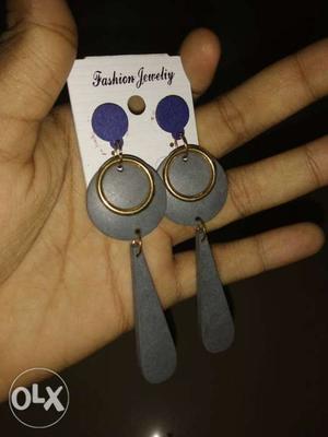 Grey and Blue Earrings. Brand New. Hand Made.