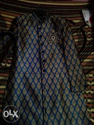 Men's Blue, Black, And Brown Sherwani Suit