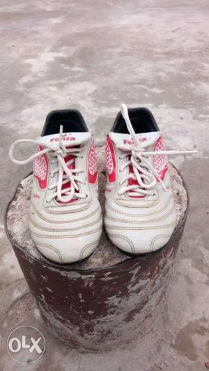 Pair Of White-and-red Nike Running Shoes