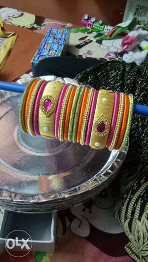 Pink And Brown Silk-thread Bracelet