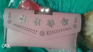Pink And Gray Floral Leather Long Wallet