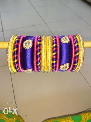 Purple And Yellow Silk Thread Bangle