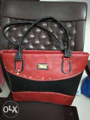 Red And Black Leather Tote Bag