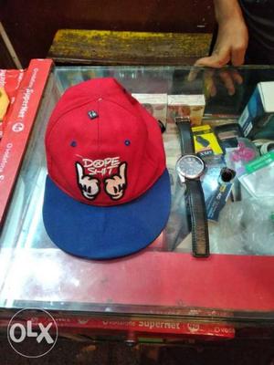 Red, Blue, And White Dope Embroidered Fitted Cap